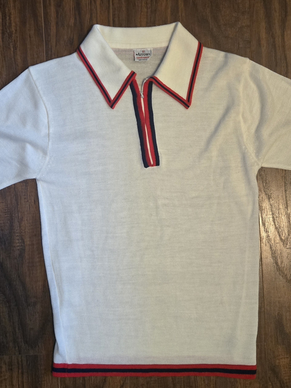 Vintage Arrow White Short Sleeve Polo with Red & Navy Trim